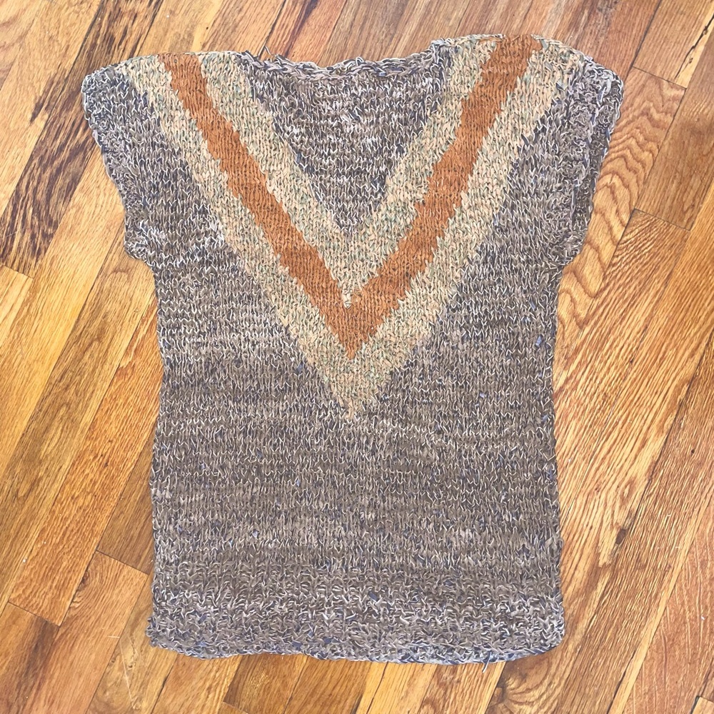 Vintage Woven Brown Leather 1980s Top Chevron Detail. Fits Size Small.